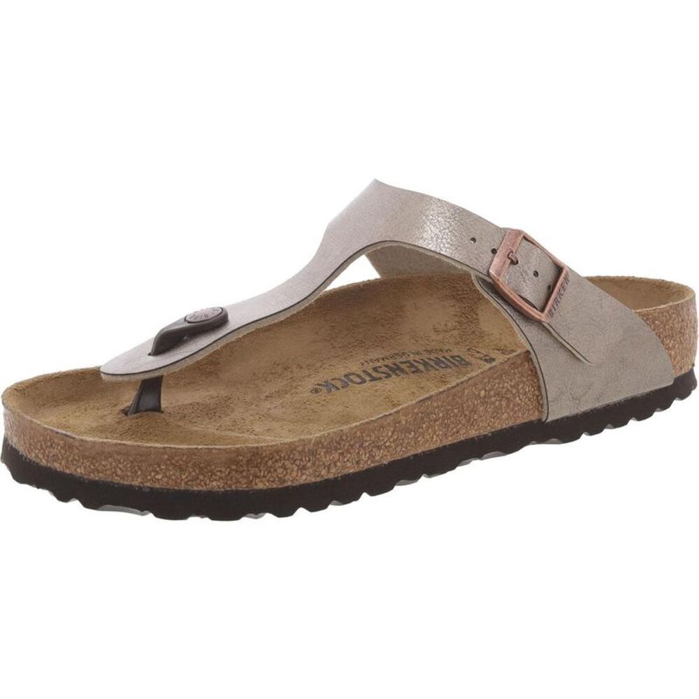 Birkenstock Womens Gold Faux Leather Metallic Slip On Thong Sandals Shoes New